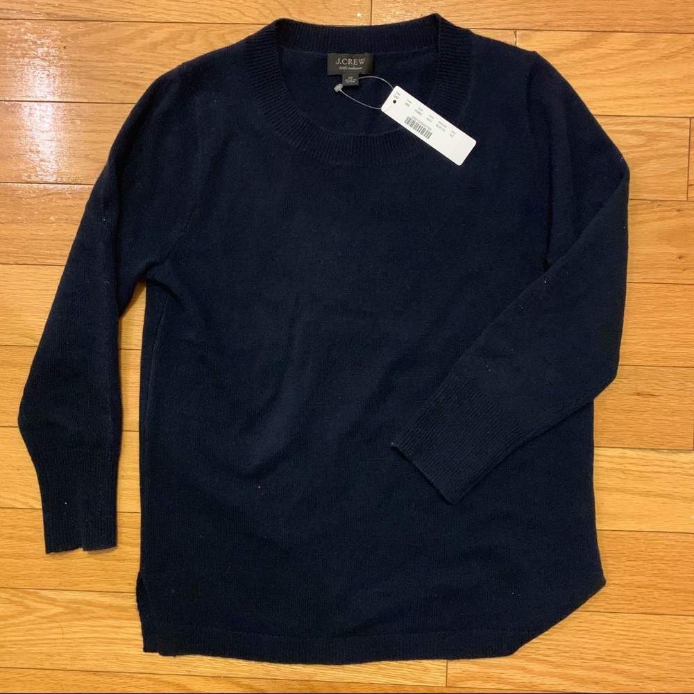 J Crew Navy 3/4 Sleeve Cashmere Crewneck Sweater